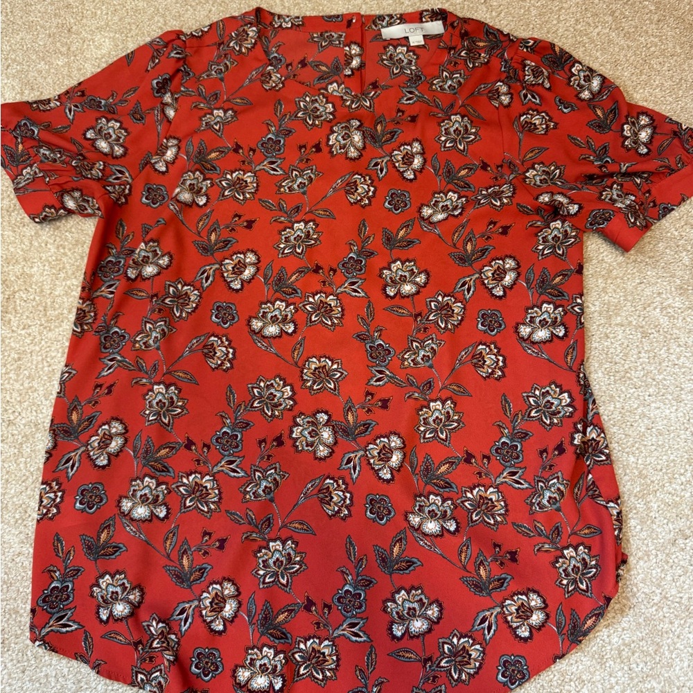 LOFT Red and Black Casual Button Down Shirt
